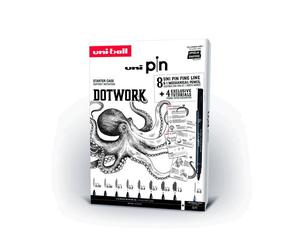 Rotulador calibrado uni-ball pin dot work starter kit set de 8