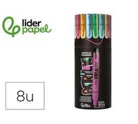 Rotulador Liderpapel Acrylic Base Agua Todo Tipo de Superficie Punta Redonda 3mm Caja 8 Unidades Colores Pastel