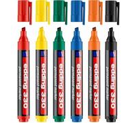 Rotulador permanente edding 330 colores básicos + negro y naranja con punta biselada de 1 a 7 mm, resistente al agua en casi todos los materiales para manualidades, manualidades, secado rápido