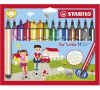 STABILO Rotulador triangular Trio Scribbi con punta amortiguada – Estuche de 14 colores