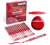 Rotuladores acrílicos, 12 colores, punta de fibra suave de 1 a 5 mm, sistema de tinta gratis, para papel, roca, vidrio, madera, lienzo de cerámica (rojo)