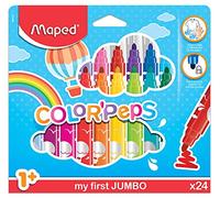 Rotuladores Color'Peps Jumbo Maped, 24 Colores Lavables, Punta Gruesa, Secado Rápido, Resistencia a Manchas, Caja Cartón, Ideal para Niños y Educación Temprana