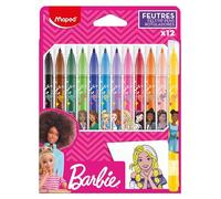 Rotuladores de Colores Maped Barbie - 12 Unidades - Amplia Gama Cromática, Borrado Fácil - Creatividad Ilimitada, Maped