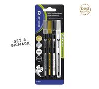 Rotuladores Permanentes Bismark Pack Metálicos Oro/plata/negro/blanco - Alta Calidad de Tinta, Cobertura Uniforme