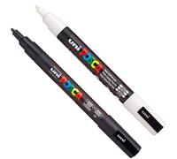 Rotuladores Posca para dibujar sobre metal, cristal y tela, set de negro + blanco (1 de cada), referencia PC-3M