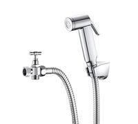 Rousseau Kit de ducha WC, juego de higiene completo para inodoro de ABS con alcachofa flexible de metal de 120 cm, soporte y grifo de 2 vías, cromado