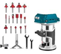 Router inalámbrico compatible con batería Makita de 18 V (sin batería), recortadora de madera eléctrica sin escobillas de 900 W con 6 velocidades, guía recta, rueda guía, 15 brocas de fresado