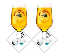 Roxley | 2 vasos de cerveza Moretti | También viene con 2 alfombrillas de cerveza de la marca | Cerveza grande de 56 cls | Fabricado en Reino Unido