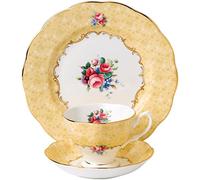 Royal Albert 100 Years 40017539 1990-Juego de Tazas de té, platillo y Plato (20 cm), Color Amarillo, Porcelana, Ramo, 3 Count (Pack of 1), 3