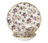 Royal Albert 40017568 100 Years 1940 English Chintz - Taza de té, platillo, Plato de 20 cm, Juego de 3 Piezas, Blanco, Porcelana China