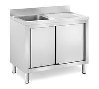 Royal Catering Fregadero de Acero Inoxidable Lavabo RC-IKS11 (Cuba: 400 x 400 x 240 mm, Con armario, Altura del antisalpique: 100 mm)