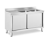 Royal Catering Fregadero de Acero Inoxidable para Gastronomía RC-IKS01 (2 cubas: 500 x 400 x 300 mm, Armario, Altura del antisalpique: 100 mm)