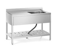 Royal Catering Fregadero Industrial de Cocina con Gran Capacidad RCSSS-120X60-S (Acero inoxidable, Dimensiones del mueble: 120 x 60 cm, 1 cubeta de 49 x 42 x 24,5 cm)