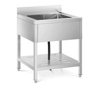 Royal Catering Fregadero Industrial de Cocina con Gran Capacidad RCSSS-70X70-S (Acero inoxidable, Dimensiones del mueble: 70 x 70 cm, 1 cubeta de 50 x 50 x 25,5 cm)