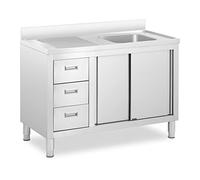 Royal Catering Fregadero Industrial de Cocina RC-IKS08 (Cuba: 400 x 400 x 300 mm, Con armario, Fabricado en acero inoxidable)