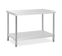 Royal Catering RCAT-120/70 - Mesa de Trabajo (Acero Inoxidable, 120 x 70 cm, 1 Bandeja de Trabajo y 1 Estante, hasta 400 kg, Patas Regulables en Altura, Acero Inoxidable)