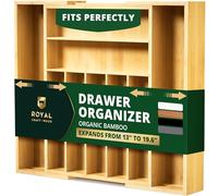 ROYAL CRAFT WOOD Organizador de cajones de cocina de bambú de lujo, organizador de cubiertos, soporte para utensilios y bandeja de cubiertos con separadores de cajones ranurados para cubiertos y