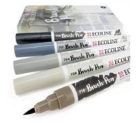 Royal Talens - Juego de 5 rotuladores de acuarela líquida Ecoline en funda de plástico, gris