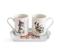 Royal Worcester Wrendale Deigns - Juego de taza y bandeja para perro y gato de Halloween