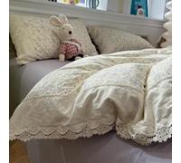Rozhuhro Juego de Ropa de Cama de 4 Piezas con Encaje Estilo Vintage Conjunto de Funda nórdica algodón Suave y Transpirable Funda cómoda para edredón con Cierre de Cremallera,Purple 2,Queen