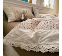 Rozhuhro Juego de Ropa de Cama de 4 Piezas con Encaje Estilo Vintage Conjunto de Funda nórdica algodón Suave y Transpirable Funda cómoda para edredón con Cierre de Cremallera,Brown 1,Full