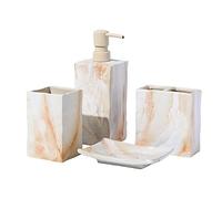 RQYIXI Juego Completo de Accesorios de baño de cerámica, 4 Piezas, Estilo Retro, impresión de Transferencia de Agua, dispensador de jabón y Soporte para Cepillo de Dientes