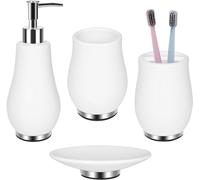 RQYIXI Juego de accesorios de baño 4 piezas - Soporte para cepillo de dientes, dispensador de jabón, juego de accesorios de baño de cerámica con vaso para cepillo de dientes, jabonera, vaso y taza