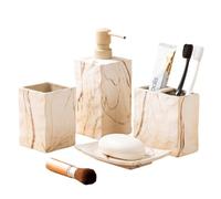 RQYIXI - Juego de Accesorios de baño de 4 Piezas con Soporte para Cepillo de Dientes, dispensador de jabón, jabonera, Vaso, Juego de decoración de baño de cerámica, mármol, marrón