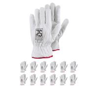 RS GUANTES DE MONTAJE INVIERNO DE PIEL VACERO/Talla 10, 12 Pares/Blanco/Guantes de Montaje/Guantes de Trabajo Cuero/Guante de Cuero Completo Aislado Guantes de Cuero Guantes de Protección
