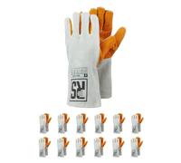 RS SPLIT KEV - Guantes de soldador de piel de vacuno con costuras Kevlar/talla 10, 12 pares/amarillo blanco/guantes de trabajo de cuero/guantes de protección