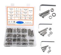 Rshuhx Juego de tornillos roscados M5, M6, M8, tornillos hexagonales 304, acero inoxidable, tornillos de cabeza redonda y tuercas, arandelas, juego de tornillos métricos, equipado con una llave