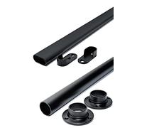 RSR Hangers Barra para armario de 100 cm, color negro, ovalada, redonda, con juego de rodamientos de tubo de armario (redondo)