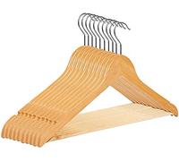 RSR Hangers Juego de 20 perchas de madera natural con barra para pantalones de 38 cm, gancho giratorio 360°, ropa, chaquetas, traje, pantalones, 10-50 unidades