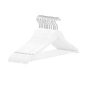 RSR Hangers Perchas de madera de color blanco, 10 unidades, con barra para pantalones, 38 cm, gancho giratorio 360°, ropa, chaquetas, traje, pantalones, 10-50 unidades