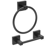 Ruacq Portarrollos de Papel higiénico Negro Mate, toallero, Accesorios de baño, Juego de Accesorios de baño, Soporte Giratorio de Doble Poste para Rollo de Papel higiénico, Cuadrado, Acero Inoxidable