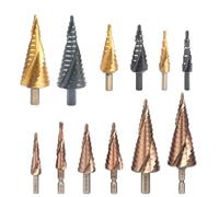 RUAJOGYNVM 5/9/15steps 4-32mm High Speed Steel Spiral Grooved Metal Conical Drill Bit HSS Step Cone Tools Bit(Golden(4-20mm)) RUAJOGYNVM