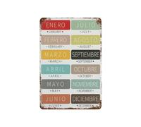 RUAJOGYNVM Spanish English Bilingual Months of the Year Vintage Educational Tin Sign Language Learning Chart Wall-Art Decor 8 X 12 in