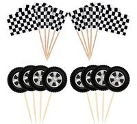 Rueda de coche de carreras, decoración de pastel de fiesta, neumático, adorno para magdalenas, Mini bandera de carreras a cuadros, adornos para magdalenas, suministros para fiestas temáticas de Cupcak