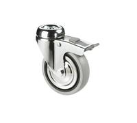 Rueda de goma gris con freno de plástico para tornillo pasante de 40 mm hasta 65 mm para pesos desde 32 kg hasta 40 kg COFAN - 4 unidades