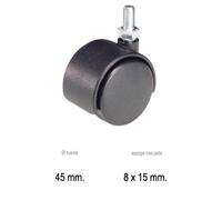 Rueda domestica nylon negro espiga m8x40 mm.