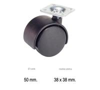 Rueda domestica nylon negro placa 50 mm.