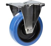 Rueda fija de acero inoxidable de 160 mm con banda de goma elástica azul y núcleo de nylon