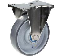 Rueda fija de acero inoxidable de 160 mm con un cuerpo de termoplástico gris, eléctricamente conductor
