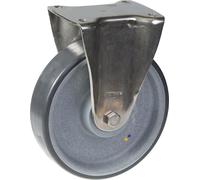 Rueda fija de acero inoxidable de 160 mm con un cuerpo de termoplástico gris, eléctricamente conductor