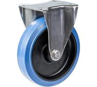 Rueda fija de acero inoxidable de 200 mm con banda de goma elástica azul y núcleo de nylon