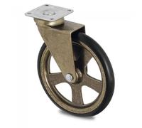 RUEDA GIRATORIA CAMARENA ARO DE GOMA d105 PLÁSTICO BRONCE MAX.30KG. PLACA 50X50. H123.