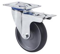 Rueda Giratoria con Freno Alta Carga, RUEDAS ALEX - ZV PGZ, Fijación de Placa, Aro de Goma inyectada, Ø 80 mm