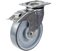 Rueda giratoria con freno de acero inoxidable de 160 mm, con banda de rodadura gris eléctricamente conductora
