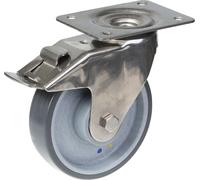 Rueda giratoria con freno de acero inoxidable de 160 mm, con banda de rodadura gris eléctricamente conductora