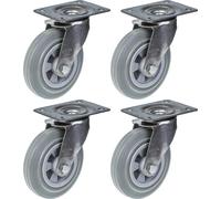 Rueda giratoria de acero inoxidable de 160 mm (6 pulgadas), con banda de rodadura de goma gris, capacidad de carga de 540 kg, juego de 4 unidades
